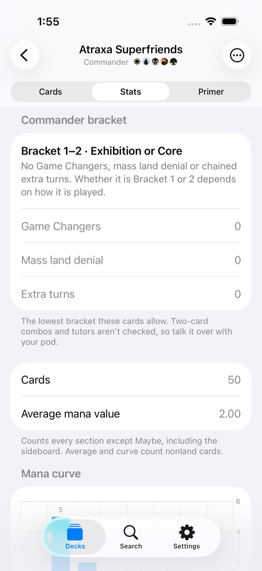 Deck statistics for the player's own deck